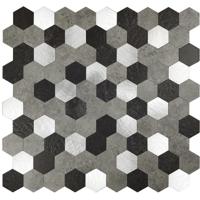 Zelfklevende Mozaïek Tegel - Afimera Mix Hexagon - Grijs/Zwart - 288x280x4mm