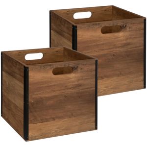 Set van 2x stuks opbergmand/kastmand 29 liter donker bruin van hout 31 x 31 x 31 cm