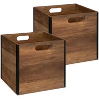 Set van 2x stuks opbergmand/kastmand 29 liter donker bruin van hout 31 x 31 x 31 cm - thumbnail