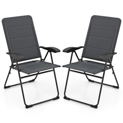 2-delige set Tuinstoelen met 7-voudig Verstelbare Rugleuning Opvouwbare Stoelen Balkonstoelen Grijs