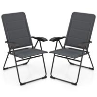 2-delige set Tuinstoelen met 7-voudig Verstelbare Rugleuning Opvouwbare Stoelen Balkonstoelen Grijs