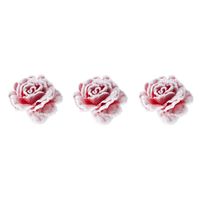 3x stuks decoratie bloemen roos roze met sneeuw op clip 15 cm - thumbnail