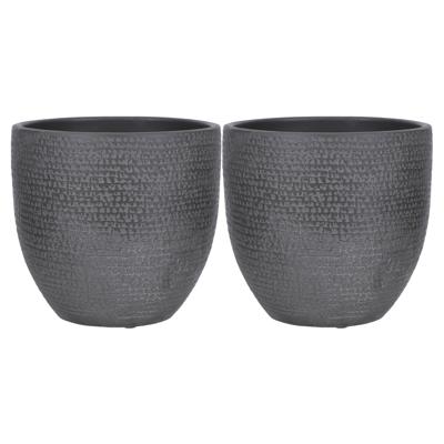 Plantenpot/bloempot Carrie terracotta zwart met flakes patroon - 2x stuks - D24/H22 cm