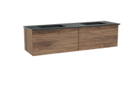 Balmani Forma zwevend badmeubel 180 x 55 cm amerikaans notenhout met Tablo Facetta dubbele wastafel in graniet zwart graniet Horizontale symmetrische rechte ribbel