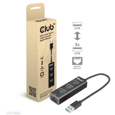 Club 3D USB-A 3.2 Gen1, 3-Ports Hub with Gigabit Ethernet dockingstation