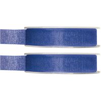 2x Kobaltblauwe organzalint rollen 1,5 cm x 20 meter cadeaulint verpakkingsmateriaal - Cadeaulinten