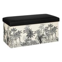 Atmosphera Poef/krukje/hocker Palmtrees - Opvouwbare opslag box - creme wit/zwart - 76 x 39 x 39 cm   -