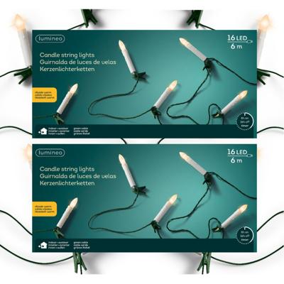 Lumineo kerstboomverlichting - 2x - 16 kaarsen - klassiek wit - 6 m