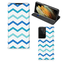 Samsung Galaxy S21 Ultra Hoesje met Magneet Zigzag Blauw - thumbnail