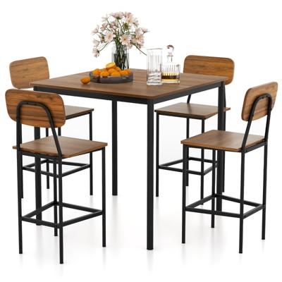 Eettafel met 4 Barkrukken Keukentafel in Bartafelhoogte Metalen Frame Eetgroep Voor 4 Personen Donkerbruin