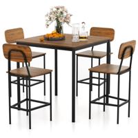 Eettafel met 4 Barkrukken Keukentafel in Bartafelhoogte Metalen Frame Eetgroep Voor 4 Personen Donkerbruin