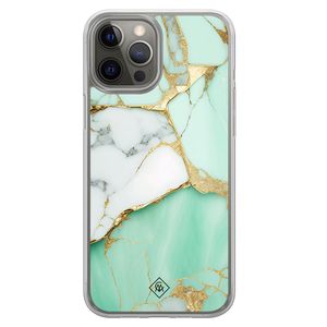 iPhone 12 (Pro) hybride hoesje - Marmer mintgroen