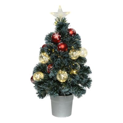 Fiber optic kerstboom/kunst kerstboom met verlichting en kerstballen 60 cm