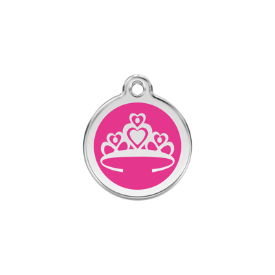 Crown Hot Pink roestvrijstalen hondenpenning small/klein dia. 2 cm - Reddingo