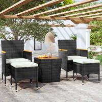 5-delige Bistroset poly rattan en massief acaciahout zwart
