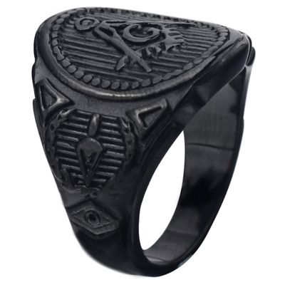 Heren ring Vrijmetselaars Edelstaal Zwart -21.5mm