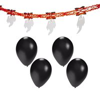 Halloween/horror thema feestslinger - spook - papier - 300 cm - versiering - 10x balloons black - thumbnail