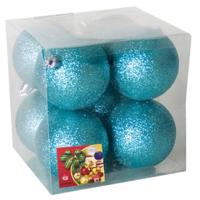 Kerstballen - 8x st - ijsblauw - glitters - D7 cm - kunststof - kerstversiering