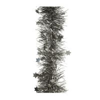 1x stuks lametta kerstslingers met sterretjes antraciet (warm grey) 270 x 10 cm - thumbnail