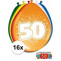 Versiering 50 jaar ballonnen 30 cm 16x + sticker