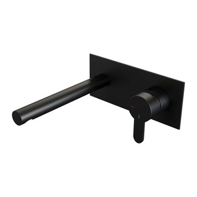 Brauer Black Edition Wastafelmengkraan inbouw - rechte uitloop links - hendel plat smal - afdekplaat - model D 1 - mat zwart 5-S-004-S4