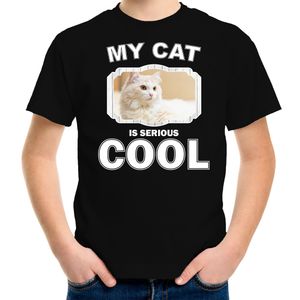 Katten liefhebber shirt Witte kat my cat is serious cool zwart voor kinderen