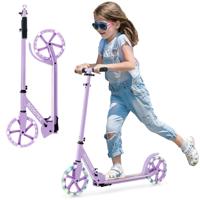 Opvouwbare Kinderstep met 2 Flitsende Wielen & Verstelbaar Stuur Freestyle Step met Draagriem 110 kg Belastbaar voor Tienerkinderen