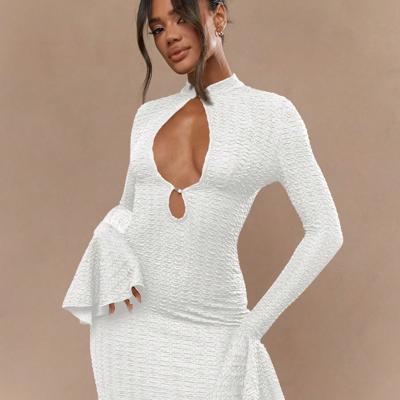 Bon&Bon Hot Pink Knitted Bodycon Mini Dress with Flare Sleeves White / XL