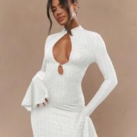 Bon&Bon Hot Pink Knitted Bodycon Mini Dress with Flare Sleeves White / XL