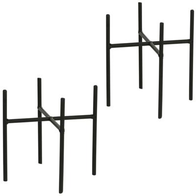 Mica Decorations - 2x - bloempot plantenpot standaard / verhoger - zwart - B14 x H13.5 cm - metaal