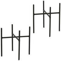 Mica Decorations - 2x - bloempot plantenpot standaard / verhoger - zwart - B14 x H13.5 cm - metaal