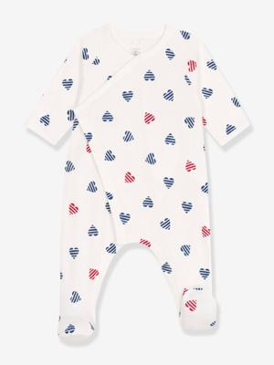 Pyjama baby van katoen met gestreept hartje PETIT BATEAU wit
