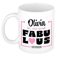 Naam mok Olivia - wit - Fabulous - keramiek - 300 ml - cadeau collega beker