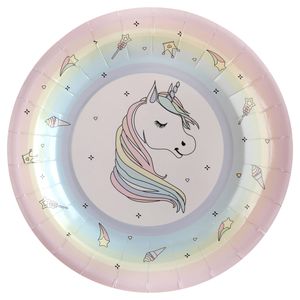 Santex eenhoorn thema feest wegwerpbordjes - 10x - 23 cm - unicorn/magie themafeest - Feestbordjes