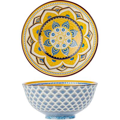 Oosterse serveerschaal - geel - rond - 12 cm - porselein - soepkom - diep bord