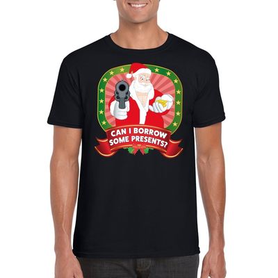 Foute Kerst t-shirt zwart can I borrow some presents voor heren Foute Kerst t-shirt zwart can I borrow some presents voor heren