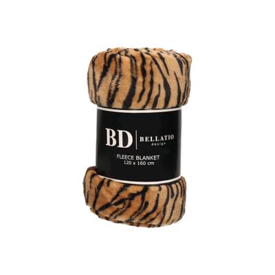 Bellatio design Plaid - fleece deken - in tijger dieren print - 120 x 160 cm
