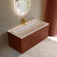 Badmeubel Mondiaz Kurve-Dlux | 100 cm | Meubelkleur Ruby | Wastafelkleur Nata | Solid surface | Wasbak midden spoelbak | 1 kraangat