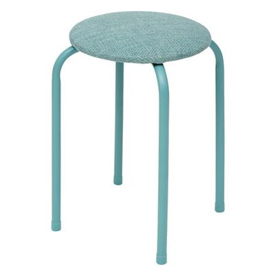 5Five Stapelbaar zit krukje Fierra - metaal/polyester - blauw - D38 x H46 cm - stoelen