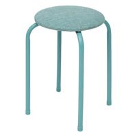5Five Stapelbaar zit krukje Fierra - metaal/polyester - blauw - D38 x H46 cm - stoelen