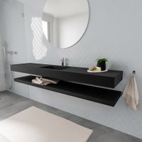 Mondiaz Alan badmeubel 200 cm solid suface planchet urban vrijhangend wastafel midden 1 kraangat zwart