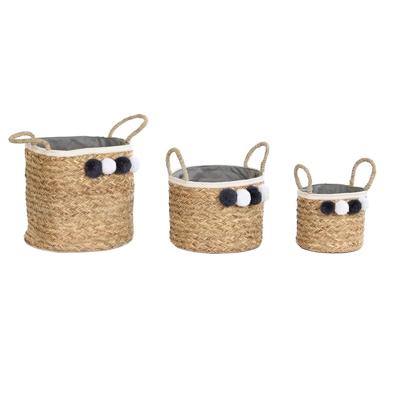 Mandenset DKD Home Decor Natuurlijk Katoen Pompons Natuurlijke Vezel (40 x 40 x 35 cm)