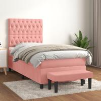 Boxspring met matras fluweel roze 100x200 cm