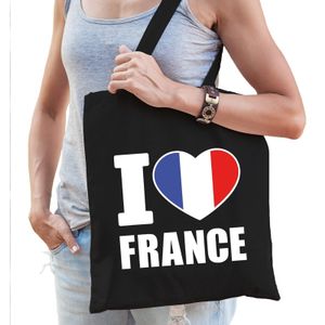 Frankrijk schoudertas i love France zwart katoen   -