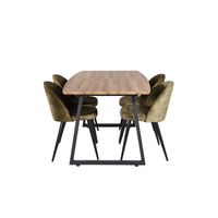 IncaNABL eethoek eetkamertafel uitschuifbare tafel lengte cm 160 / 200 el hout decor en 4 Velvet eetkamerstal velours - thumbnail