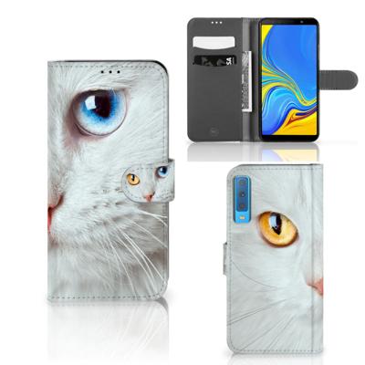 Samsung Galaxy A7 (2018) | Telefoonhoesje | Met pasjeshouder | Witte Kat