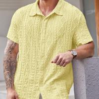Bon&Bon Men's Plus Size Short Sleeve Knitted Casual Shirt - Black Yellow / 6XL