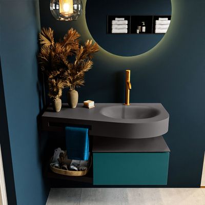 MONDIAZ RIVA 100cm badmeubel onderkast / planchet kleur Smag met 1 lade. Wastafel DULCET rechts 1 kraangat kleur Dark_Grey.