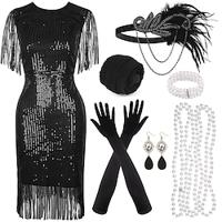 Roaring jaren '20 Jaren 1920 Cocktail jurk Vintage Jurk Flapper jurk Jurken Outfits Galajurken Kerst feestjurk The Great Gatsby Charleston Dames Pailletten Kwastje Veer Nieuwjaar Halloween Feest Lightinthebox