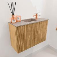 Toiletmeubel Mondiaz Joya Dlux | 60 cm | Meubelkleur Oak | Faye wastafel Saba Wasbak Midden | 1 kraangat